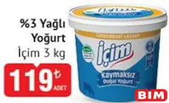İÇİM %3 YAĞLI YOĞURT 3 KG
